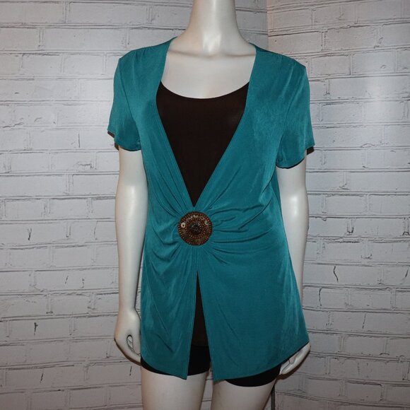 🌊🤎🌿 Choice Blouse · Turquoise & Brown · Size L - Picture 1 of 6